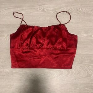 Red satin spaghetti strap crop